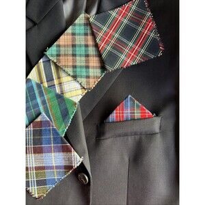 Six (6) Vintage Multi Tartan Plaid Cotton Fabric Men’s Pocket Squares